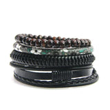 Hippie Punk Red Wood Beads Leather Wrap Bracelet