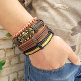 Vintage Leaf Pendant Rope Chain Bracelet for Men