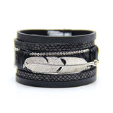 Feather Leaves Wide Magnetic Leather Multilayer Bracelet Bangle