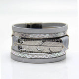 Feather Leaves Wide Magnetic Leather Multilayer Bracelet Bangle