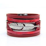 Feather Leaves Wide Magnetic Leather Multilayer Bracelet Bangle