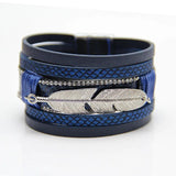 Feather Leaves Wide Magnetic Leather Multilayer Bracelet Bangle