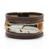 Feather Leaves Wide Magnetic Leather Multilayer Bracelet Bangle