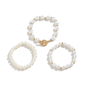 Multilay Chain Bracelet Women Pearl OT Buckle Elastic Chain Bracelet