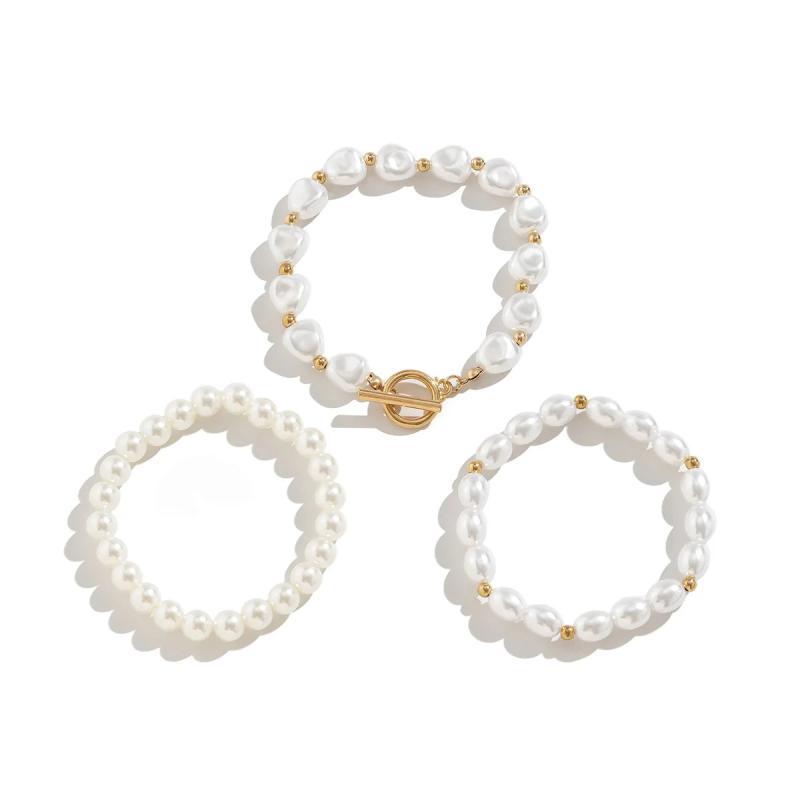 Multilay Chain Bracelet Women Pearl OT Buckle Elastic Chain Bracelet