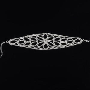 Vintage Silver Crystal Bracelet Flower Rhinestone Link Chain Bridal B201