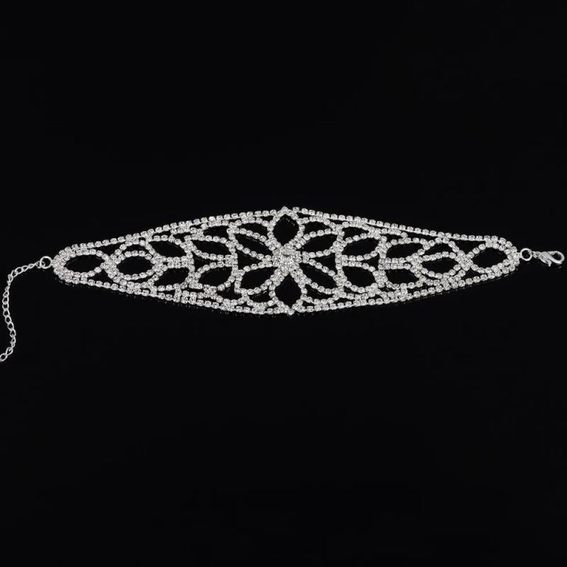 Vintage Silver Crystal Bracelet Flower Rhinestone Link Chain Bridal B201