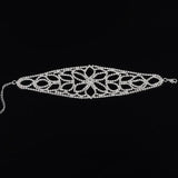 Vintage Silver Crystal Bracelet Flower Rhinestone Link Chain Bridal B201
