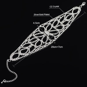Vintage Silver Crystal Bracelet Flower Rhinestone Link Chain Bridal B201