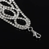 Vintage Silver Crystal Bracelet Flower Rhinestone Link Chain Bridal B201