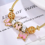 Crystal Heart Charm Bracelet with Butterfly Charm