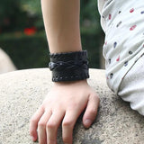 Vintage Retro Wide Leather Unisex Biker Bracelet Cuff