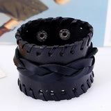 Vintage Retro Wide Leather Unisex Biker Bracelet Cuff