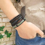 Men's Leather Bracelet Multilayer Charm Wristband