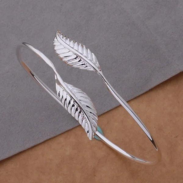 Silver Plated Leaf Cuff Bracelet for Wedding Engagement