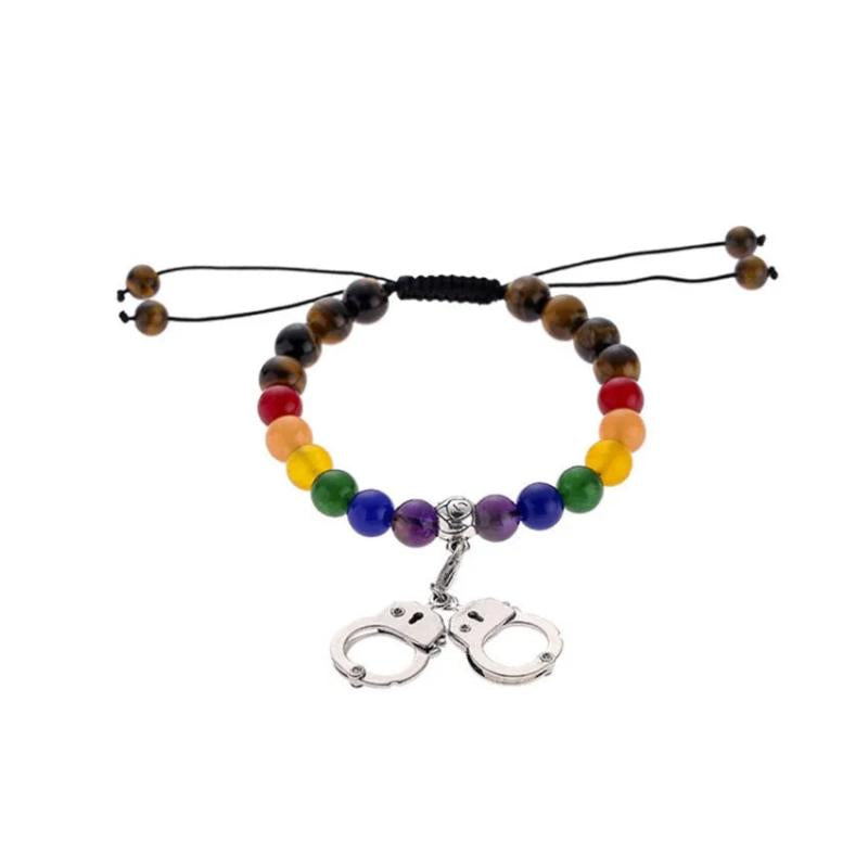 FYJS Silver Plated Handcuffs Quartz Stone Beaded Bracelet