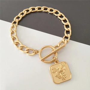 Vintage Rose Charm Bracelet For Women Girl Arm Statement Jewelry