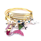 5pcs Bangle Set Wire Bracelets for Women Girls Pearls Mermaid Cuff Jewlery