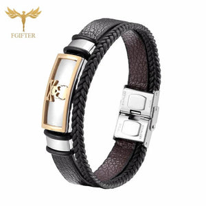 Skull Pirate Punk Men's Bracelet Stainless Steel Multi-Layer Leather Gift