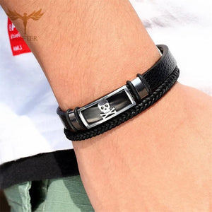 Skull Pirate Punk Men's Bracelet Stainless Steel Multi-Layer Leather Gift