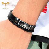 Skull Pirate Punk Men's Bracelet Stainless Steel Multi-Layer Leather Gift