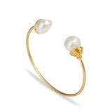 Vintage Natural Freshwater Baroque Pearl Hand-Wound Shell Silver Bracelet