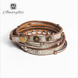 Punk Pu Leather Cuff Wrap Bangle Bracelet For Women & Men