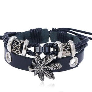 Maple Leaf Bracelet Braided Leather Alloy Charm Bangle