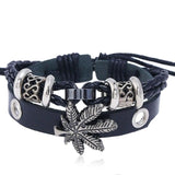 Maple Leaf Bracelet Braided Leather Alloy Charm Bangle