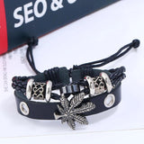 Maple Leaf Bracelet Braided Leather Alloy Charm Bangle