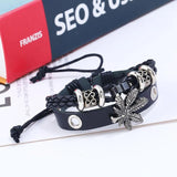 Maple Leaf Bracelet Braided Leather Alloy Charm Bangle
