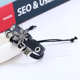 Maple Leaf Bracelet Braided Leather Alloy Charm Bangle