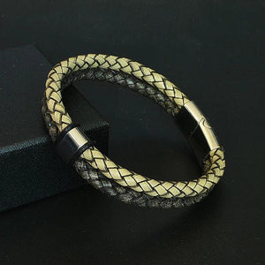 Men's Leather Bracelet Stainless Steel Bangle Magnetic Buckle Charm Jewelry