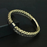 Men's Leather Bracelet Stainless Steel Bangle Magnetic Buckle Charm Jewelry