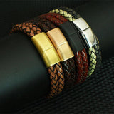 Men's Leather Bracelet Stainless Steel Bangle Magnetic Buckle Charm Jewelry