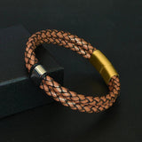 Men's Leather Bracelet Stainless Steel Bangle Magnetic Buckle Charm Jewelry