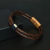 Men's Leather Bracelet Stainless Steel Bangle Magnetic Buckle Charm Jewelry