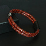 Men's Leather Bracelet Stainless Steel Bangle Magnetic Buckle Charm Jewelry