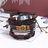 Punk Rock Grunge Stainless Steel Bangle Leather Bracelets Men Women
