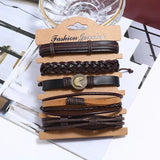 Punk Rock Grunge Stainless Steel Bangle Leather Bracelets Men Women