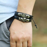 Punk Rock Grunge Stainless Steel Bangle Leather Bracelets Men Women