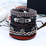 Punk Ethnic Boho Leather Bracelet Multilayer Maple Leaf Beads Charm Bangle