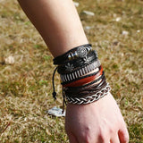 Punk Ethnic Boho Leather Bracelet Multilayer Maple Leaf Beads Charm Bangle