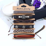 Punk Ethnic Boho Leather Bracelet Multilayer Maple Leaf Beads Charm Bangle