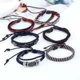 Punk Ethnic Boho Leather Bracelet Multilayer Maple Leaf Beads Charm Bangle