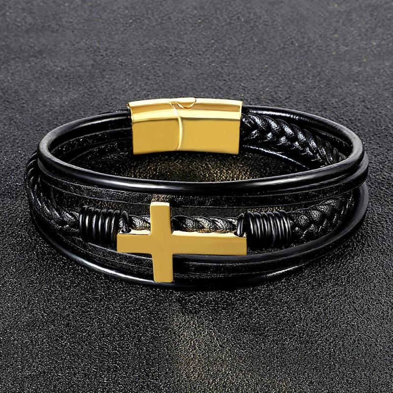 Punk Stainless Steel Leather Bracelet for Men