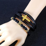 Punk Stainless Steel Leather Bracelet for Men