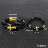 Punk Stainless Steel Leather Bracelet for Men
