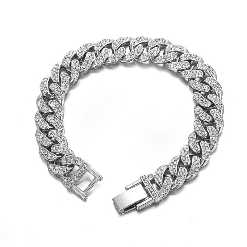 Men's Full Rhinestone Cuban Chain Bracelet - Fashionable Jewelry Gift