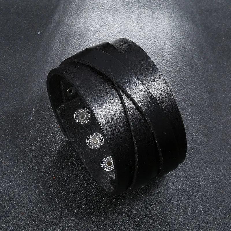 Brown Leather Wristbands Cuff Bracelet Retro Women Men Biker Charms Bangle